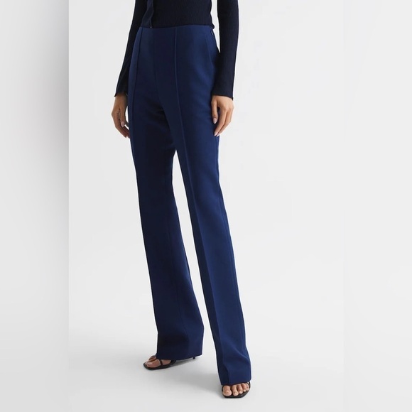 New! Reiss Kali Slim Mid Rise Wool Flare Trousers Navy Blue Size 10 NWT! - Picture 4 of 16